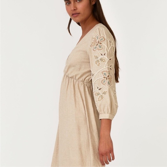 Love Stitch Shiloh Beige Embroidered V-Neck Mini Dress - Picture 3 of 6